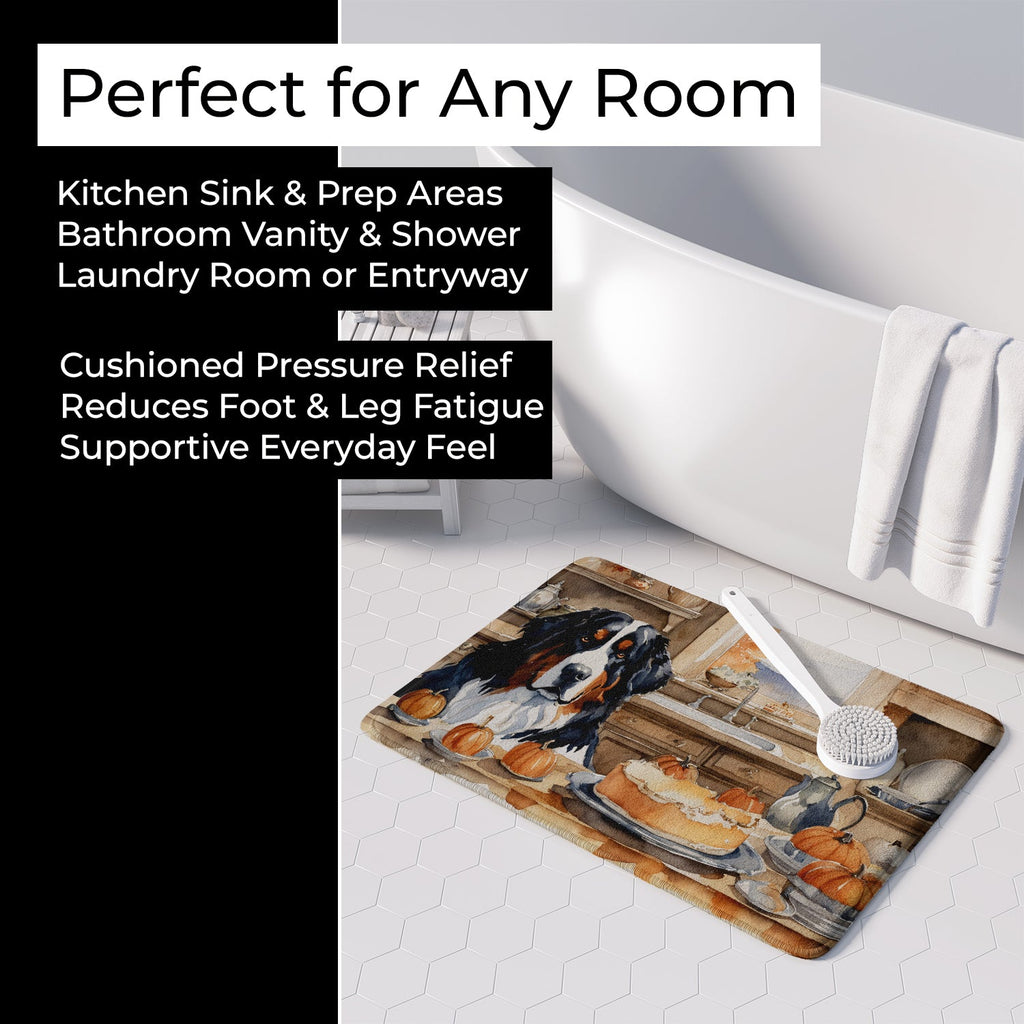 Bernese Mountain Dog Fall Kitchen Pumpkins Memory Foam Kitchen Mat Machine Washable Anti-Fatigue Cushion Comfort Bath or Kitchen Rug
