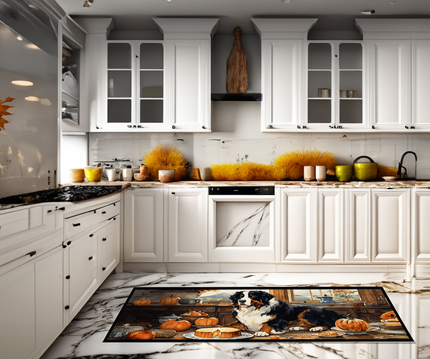 Bernese Mountain Dog Fall Kitchen Pumpkins Runner Mat 28x58 Front Door Mat Indoor Outdoor Rugs for Entryway Hallway Foyer Non Slip Washable Wide Doormat