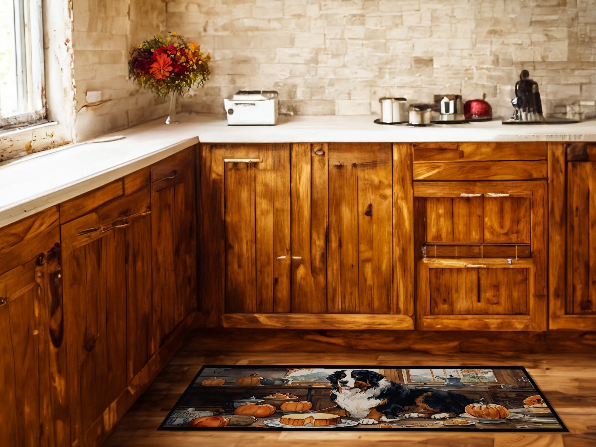 Bernese Mountain Dog Fall Kitchen Pumpkins Runner Mat 28x58 Front Door Mat Indoor Outdoor Rugs for Entryway Hallway Foyer Non Slip Washable Wide Doormat