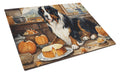 Bernese Mountain Dog Fall Kitchen Pumpkins Cutting Board Tempered Glass Kitchen Cutting Surface, Heat Resistant Chopping, Non-Slip Feet, Food Prep & Serving