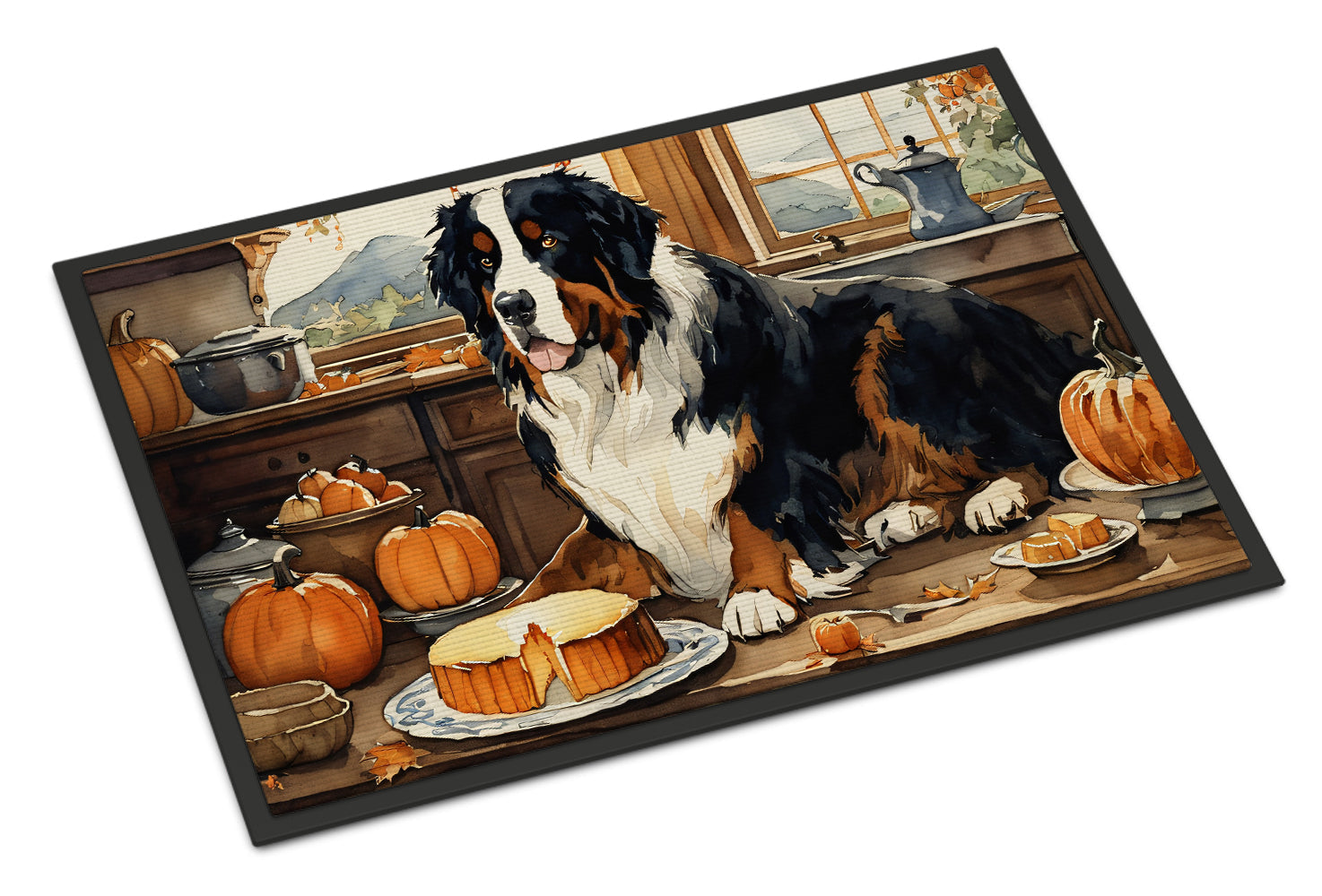 Bernese Mountain Dog Fall Kitchen Pumpkins Doormat Indoor Outdoor 18H X 27W Front Door Mat Rugs for Entryway, Non Slip Washable