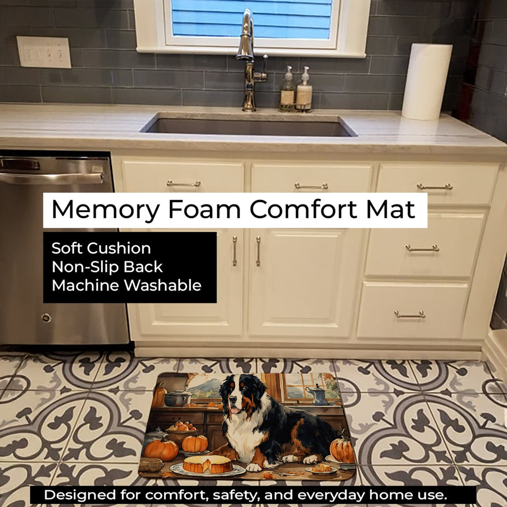 Bernese Mountain Dog Fall Kitchen Pumpkins Memory Foam Kitchen Mat Machine Washable Anti-Fatigue Cushion Comfort Bath or Kitchen Rug
