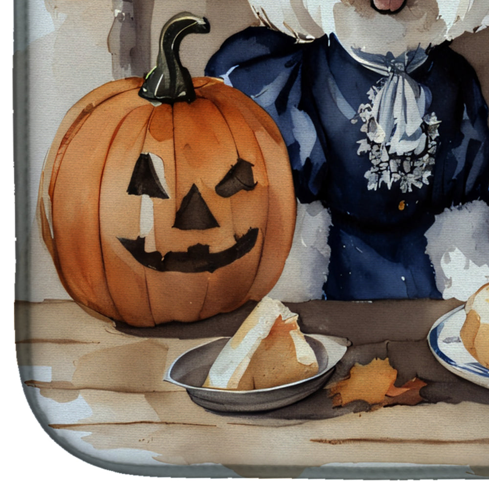 Bichon Frise Fall Kitchen Pumpkins Dish Drying Mat Absorbent Dish Drying Mat Pad for Kitchen Counter Dish Drainer Mat for Countertop, 14 x 21", Multicolor