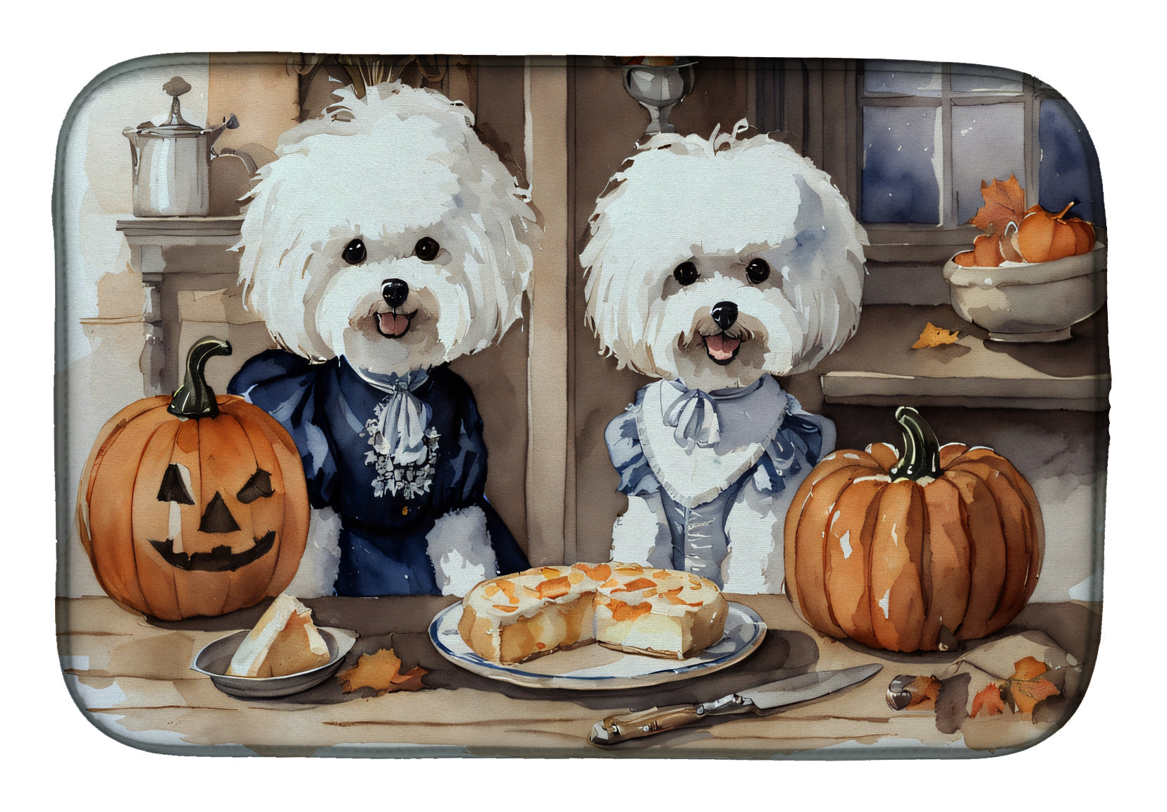 Bichon Frise Fall Kitchen Pumpkins Dish Drying Mat Absorbent Dish Drying Mat Pad for Kitchen Counter Dish Drainer Mat for Countertop, 14 x 21", Multicolor