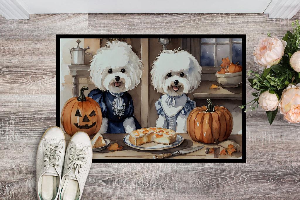 Bichon Frise Fall Kitchen Pumpkins Doormat Indoor Outdoor 24H X 36W Front Door Mat Rugs for Entryway, Non Slip Washable Low Pile,