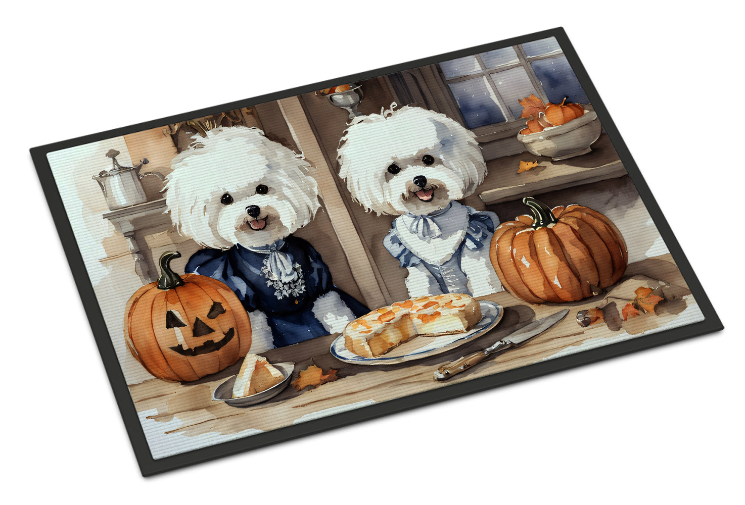 Bichon Frise Fall Kitchen Pumpkins Doormat Indoor Outdoor 18H X 27W Front Door Mat Rugs for Entryway, Non Slip Washable