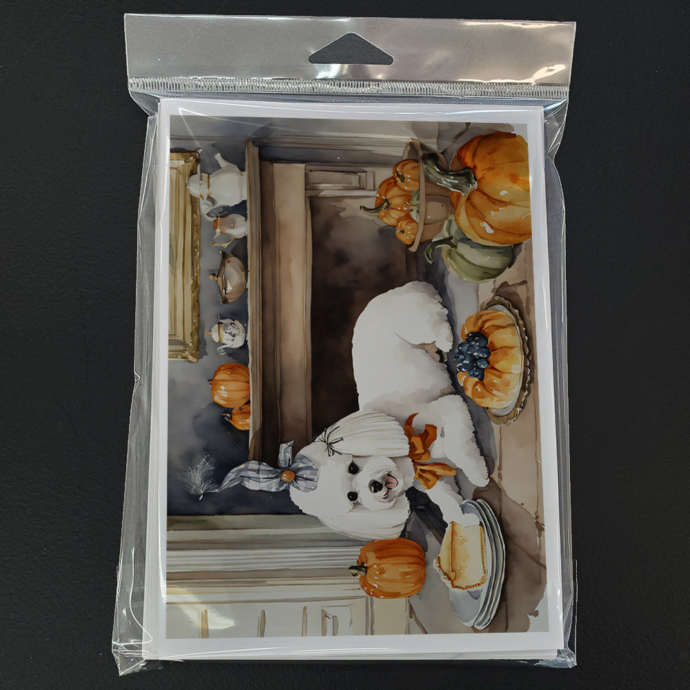 Bichon Frise Fall Kitchen Pumpkins Greeting Cards Pack of 8 Blank Cards with Envelopes Whimsical A7 Size 5x7