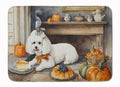 Bichon Frise Fall Kitchen Pumpkins Memory Foam Kitchen Mat Machine Washable Anti-Fatigue Cushion Comfort Bath or Kitchen Rug
