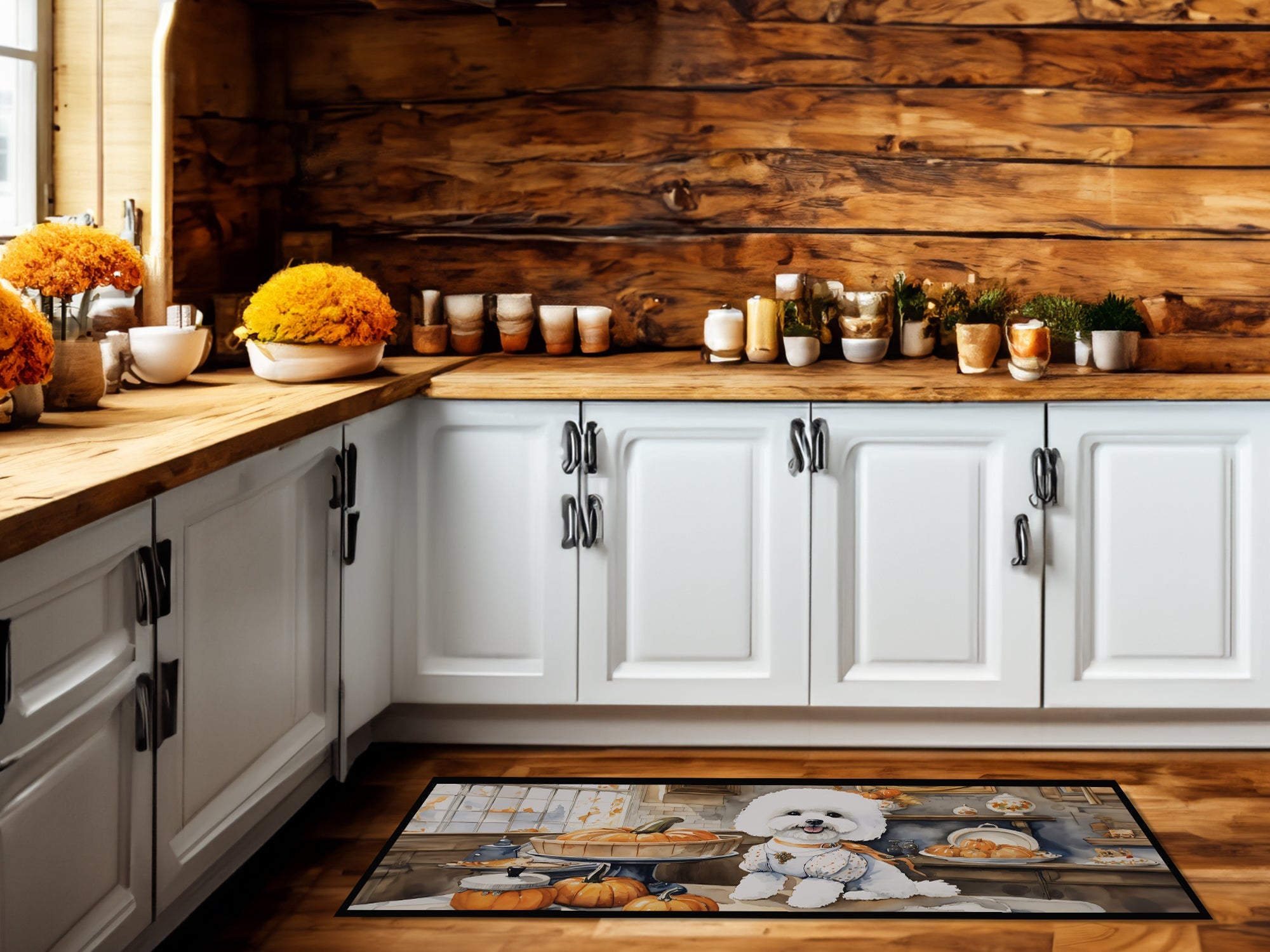 Bichon Frise Fall Kitchen Pumpkins Runner Mat 28x58 Front Door Mat Indoor Outdoor Rugs for Entryway Hallway Foyer Non Slip Washable Wide Doormat