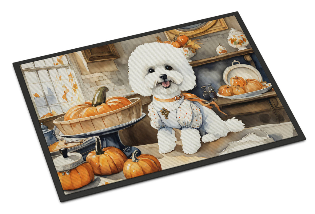 Bichon Frise Fall Kitchen Pumpkins Doormat Indoor Outdoor 24H X 36W Front Door Mat Rugs for Entryway, Non Slip Washable Low Pile,