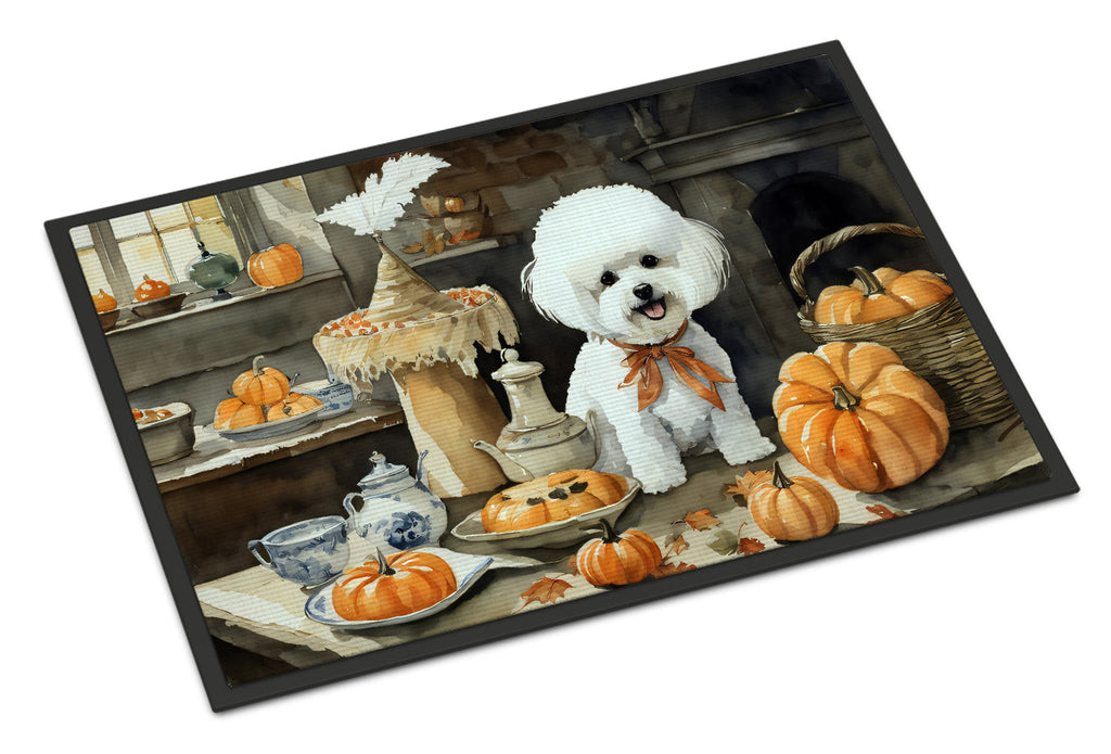 Bichon Frise Fall Kitchen Pumpkins Doormat Indoor Outdoor 18H X 27W Front Door Mat Rugs for Entryway, Non Slip Washable