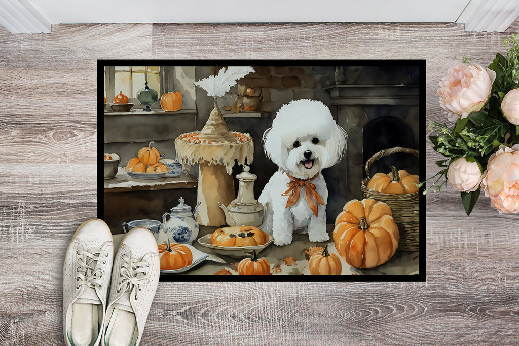Bichon Frise Fall Kitchen Pumpkins Doormat Indoor Outdoor 18H X 27W Front Door Mat Rugs for Entryway, Non Slip Washable
