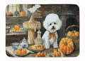 Bichon Frise Fall Kitchen Pumpkins Memory Foam Kitchen Mat Machine Washable Anti-Fatigue Cushion Comfort Bath or Kitchen Rug