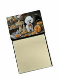 Bichon Frise Fall Kitchen Pumpkins Watercolor Sticky Note Holder Refillable Dispenser Desk Accessory 3x3 Pad Gift