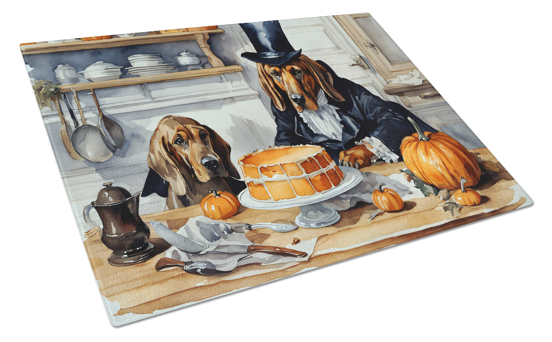 Bloodhound Fall Kitchen Pumpkins Cutting Board Tempered Glass Kitchen Cutting Surface, Heat Resistant Chopping, Non-Slip Feet, Food Prep & Serving