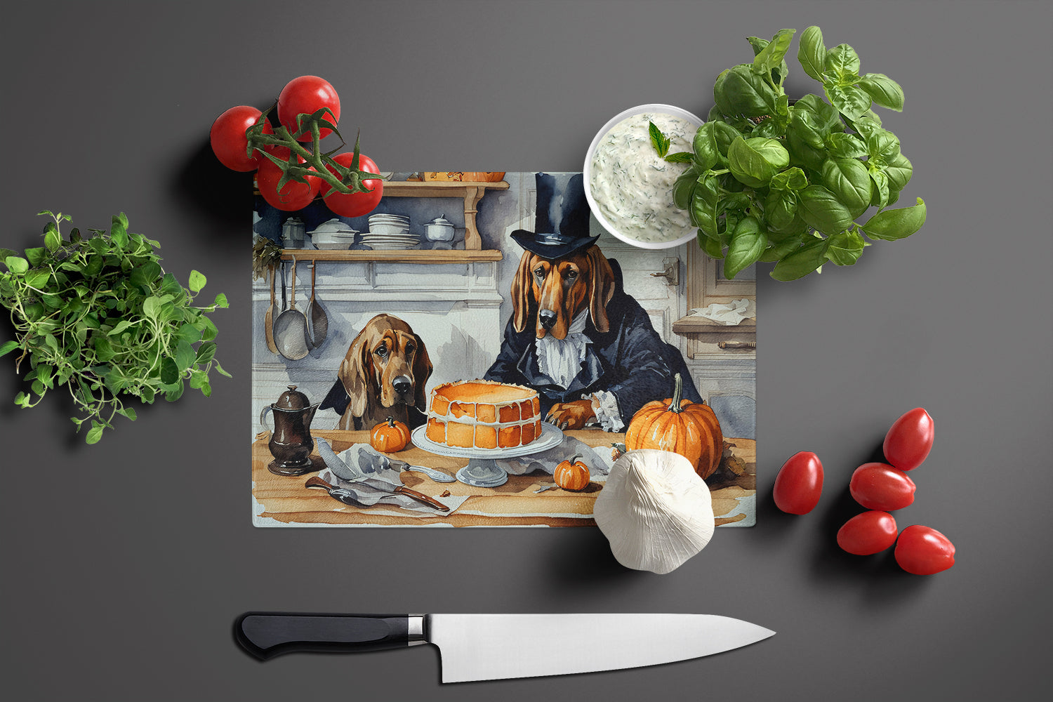 Bloodhound Fall Kitchen Pumpkins Cutting Board Tempered Glass Kitchen Cutting Surface, Heat Resistant Chopping, Non-Slip Feet, Food Prep & Serving