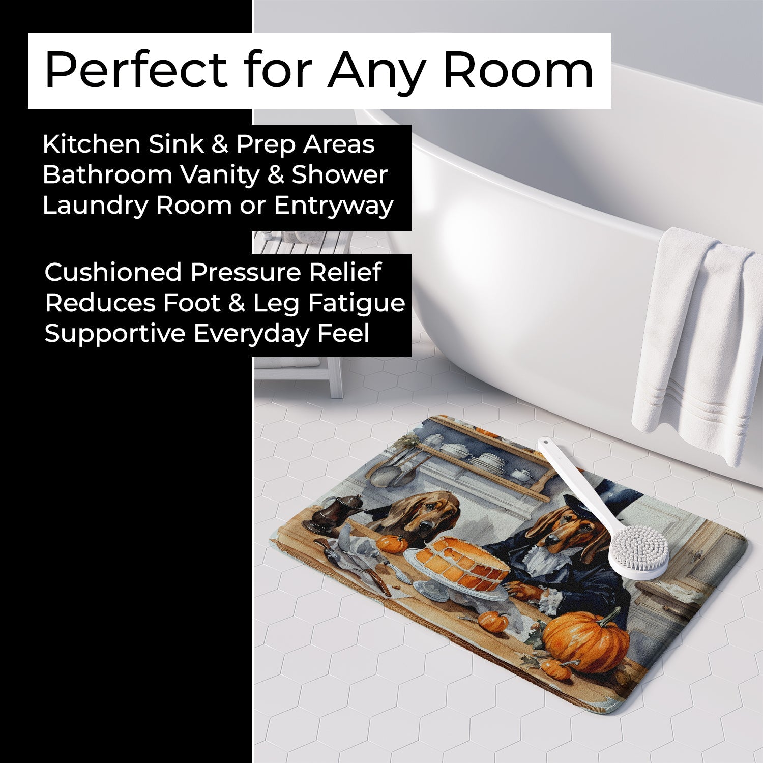 Bloodhound Fall Kitchen Pumpkins Memory Foam Kitchen Mat Machine Washable Anti-Fatigue Cushion Comfort Bath or Kitchen Rug