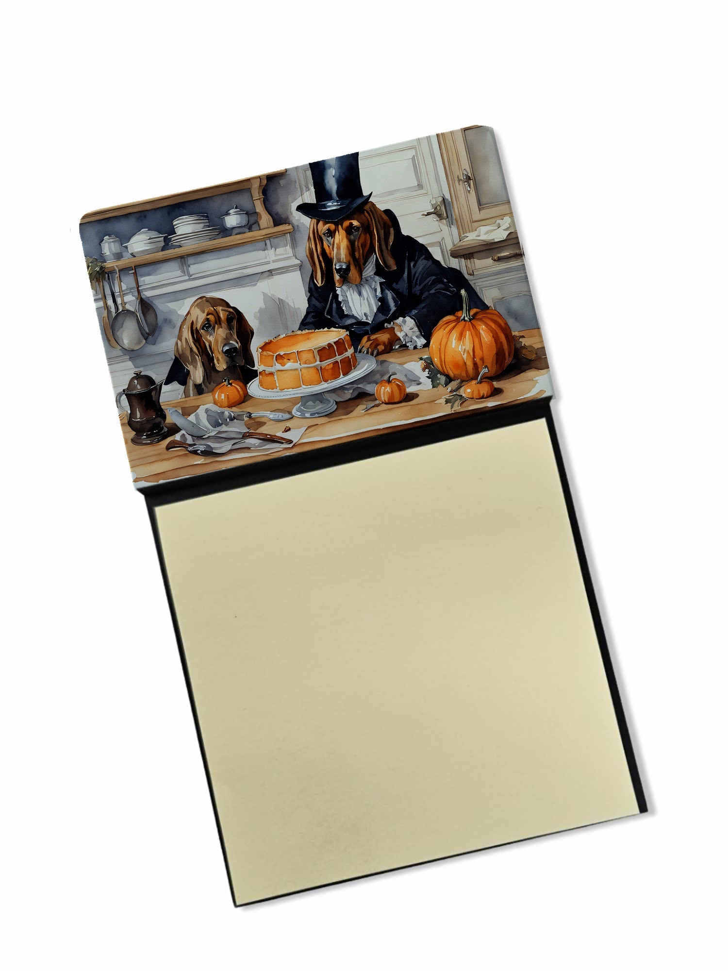 Bloodhound Fall Kitchen Pumpkins Watercolor Sticky Note Holder Refillable Dispenser Desk Accessory 3x3 Pad Gift