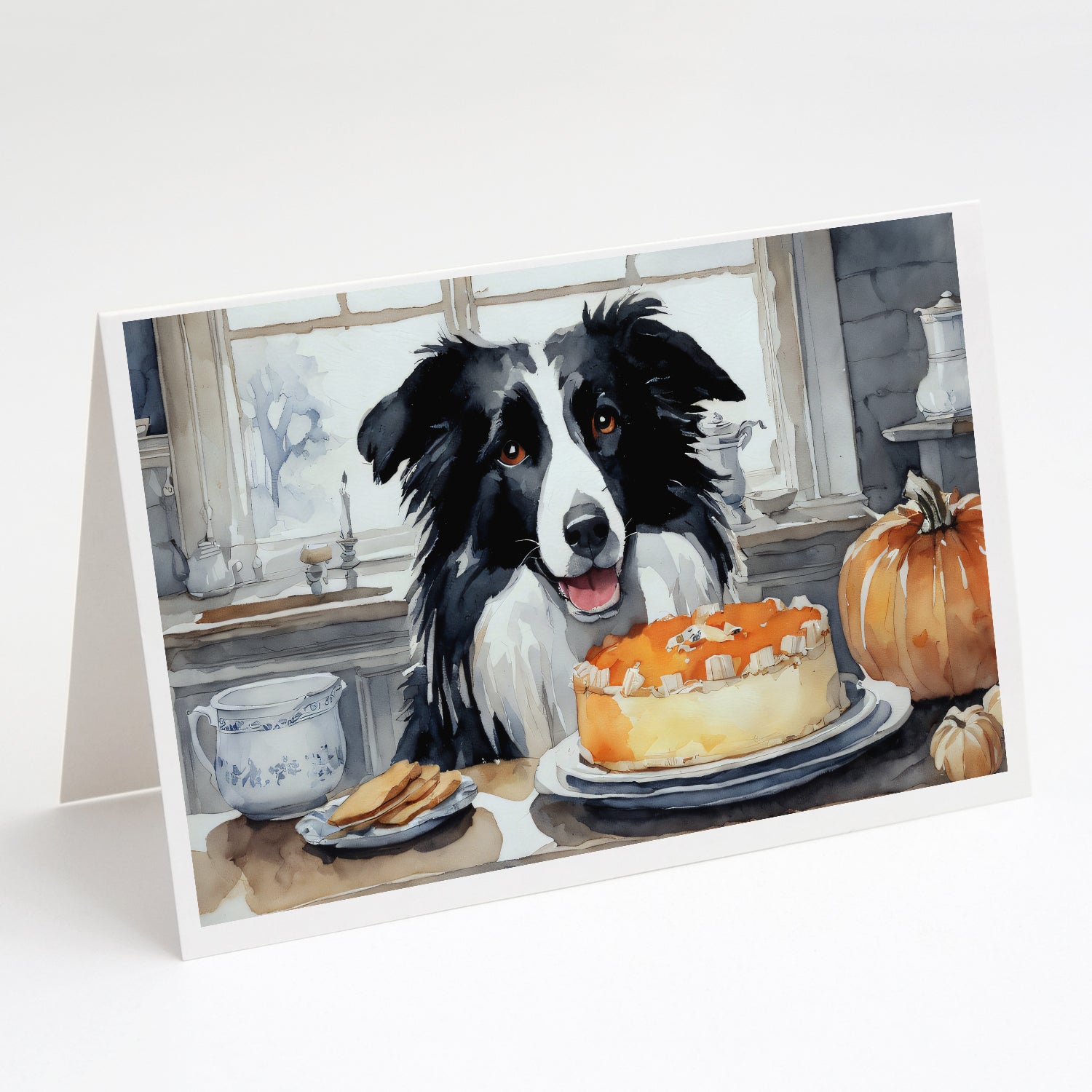 Border Collie Fall Kitchen Pumpkins Greeting Cards Pack of 8 Blank Cards with Envelopes Whimsical A7 Size 5x7
