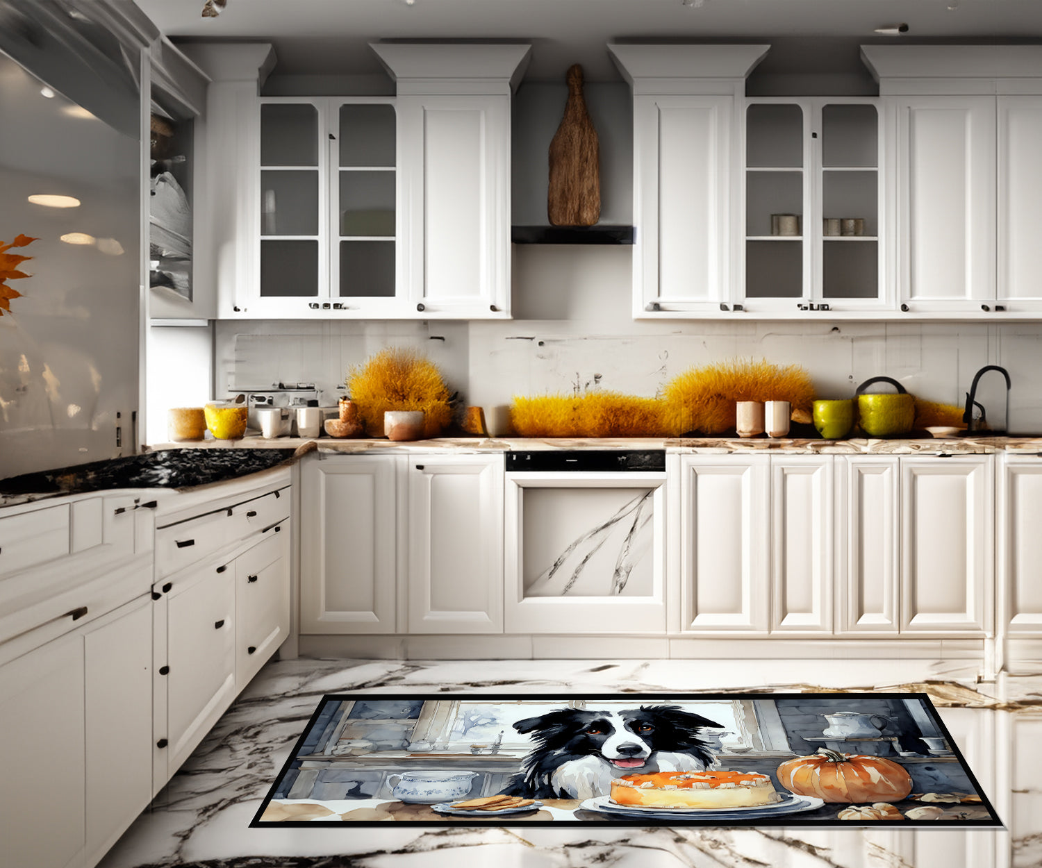 Border Collie Fall Kitchen Pumpkins Runner Mat 28x58 Front Door Mat Indoor Outdoor Rugs for Entryway Hallway Foyer Non Slip Washable Wide Doormat