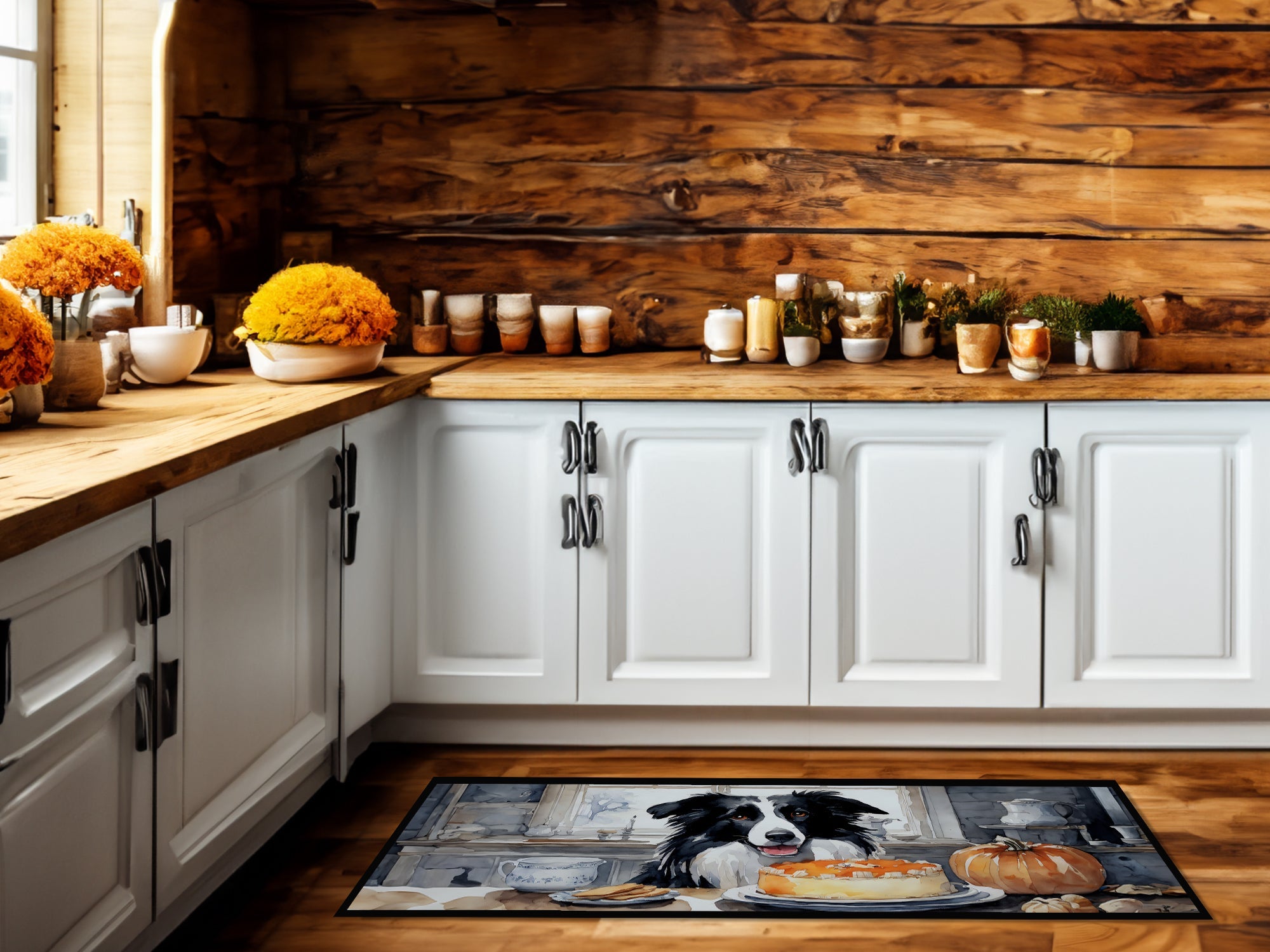Border Collie Fall Kitchen Pumpkins Runner Mat 28x58 Front Door Mat Indoor Outdoor Rugs for Entryway Hallway Foyer Non Slip Washable Wide Doormat
