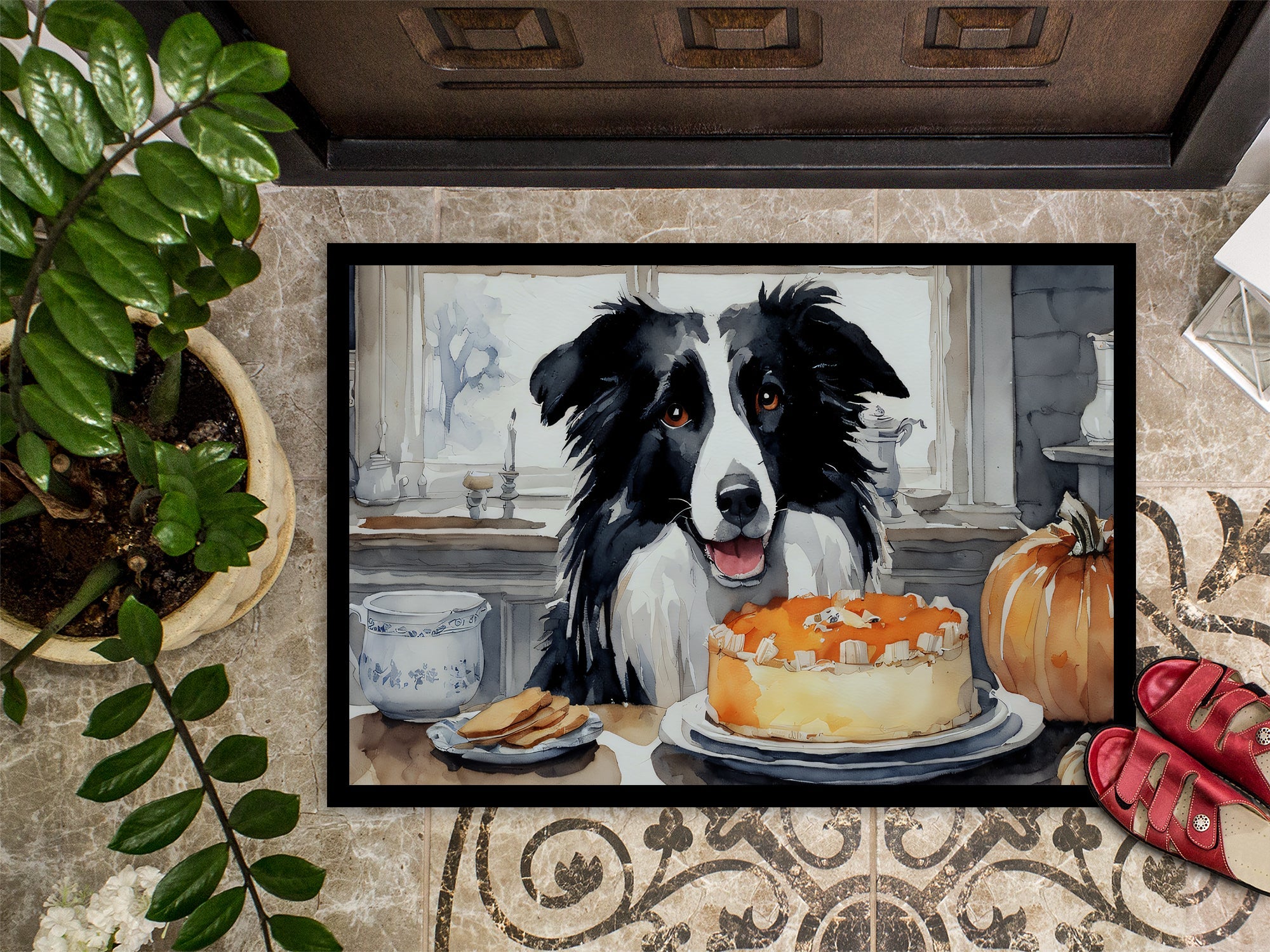 Border Collie Fall Kitchen Pumpkins Doormat Indoor Outdoor 24H X 36W Front Door Mat Rugs for Entryway, Non Slip Washable Low Pile,