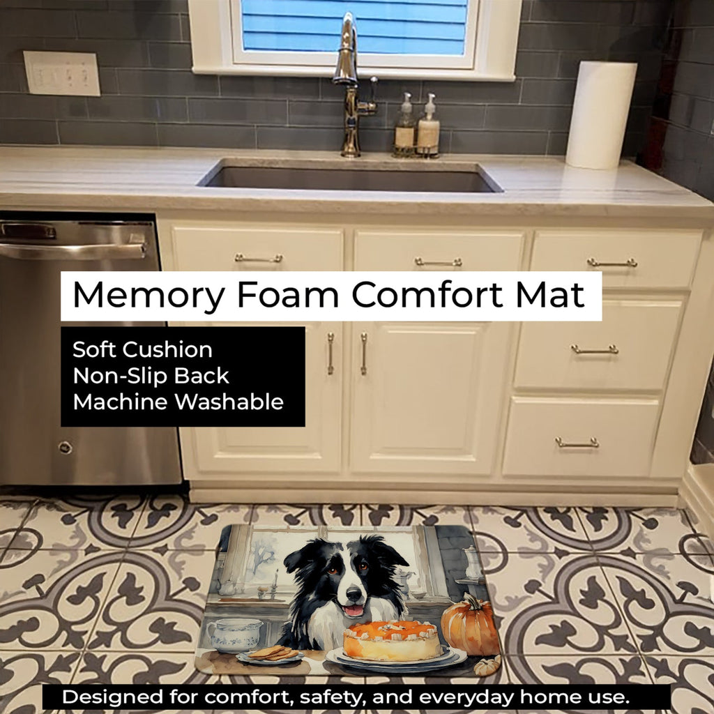 Border Collie Fall Kitchen Pumpkins Memory Foam Kitchen Mat Machine Washable Anti-Fatigue Cushion Comfort Bath or Kitchen Rug