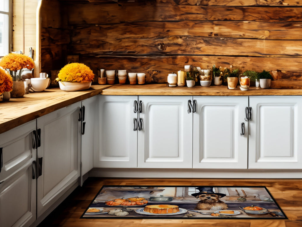 Border Terrier Fall Kitchen Pumpkins Runner Mat 28x58 Front Door Mat Indoor Outdoor Rugs for Entryway Hallway Foyer Non Slip Washable Wide Doormat