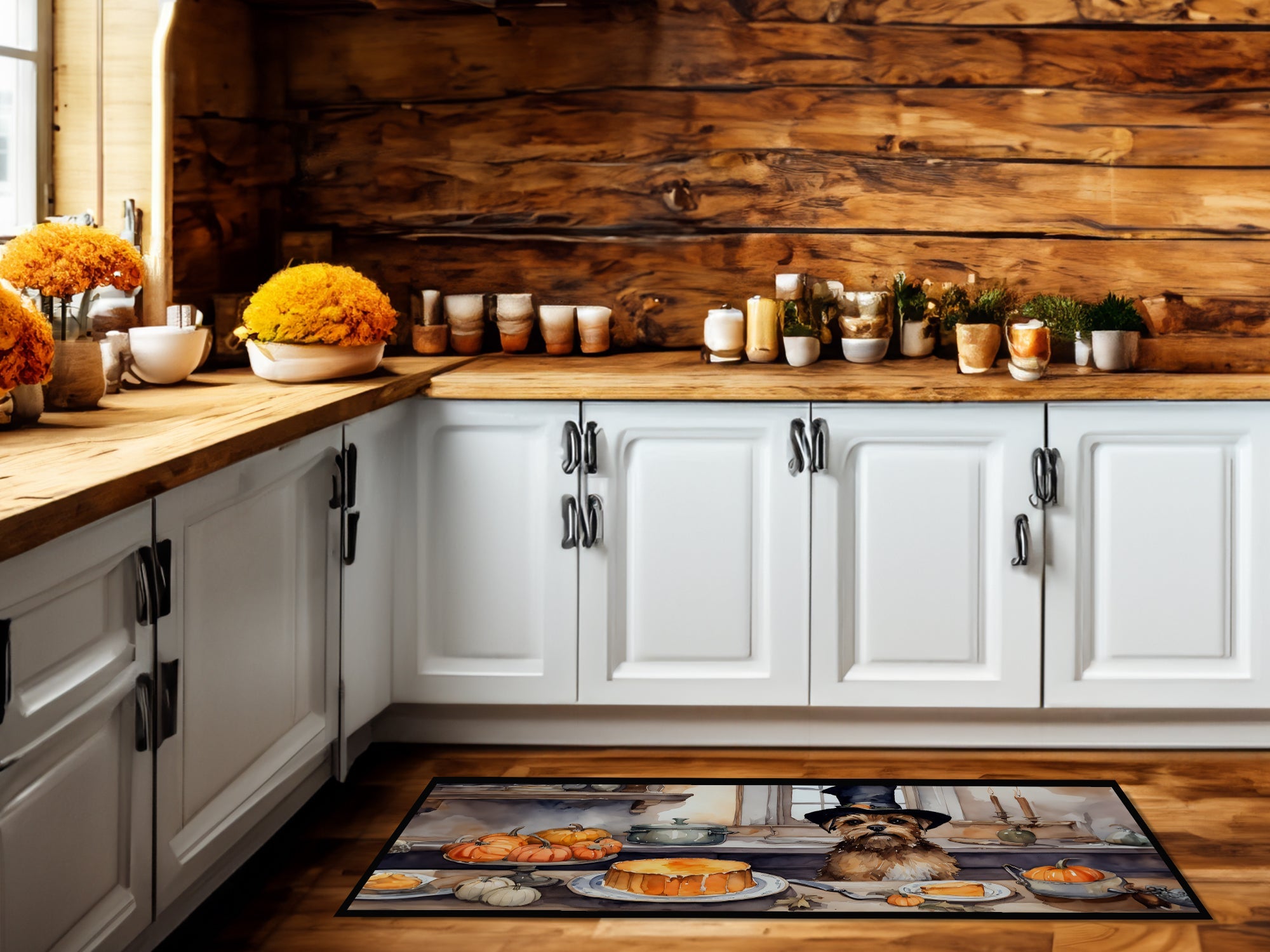 Border Terrier Fall Kitchen Pumpkins Runner Mat 28x58 Front Door Mat Indoor Outdoor Rugs for Entryway Hallway Foyer Non Slip Washable Wide Doormat