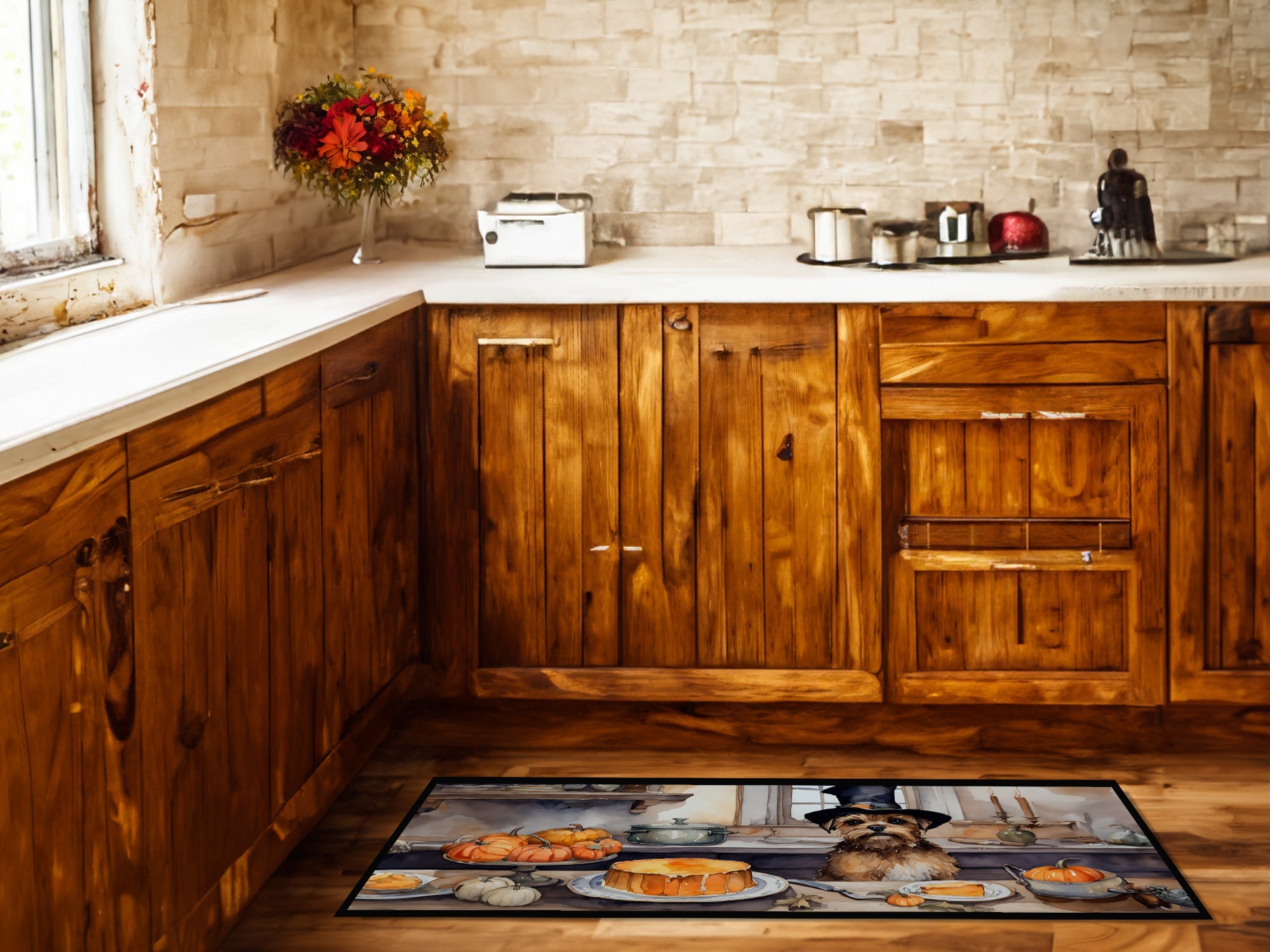 Border Terrier Fall Kitchen Pumpkins Runner Mat 28x58 Front Door Mat Indoor Outdoor Rugs for Entryway Hallway Foyer Non Slip Washable Wide Doormat