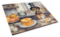 Border Terrier Fall Kitchen Pumpkins Cutting Board Tempered Glass Kitchen Cutting Surface, Heat Resistant Chopping, Non-Slip Feet, Food Prep & Serving