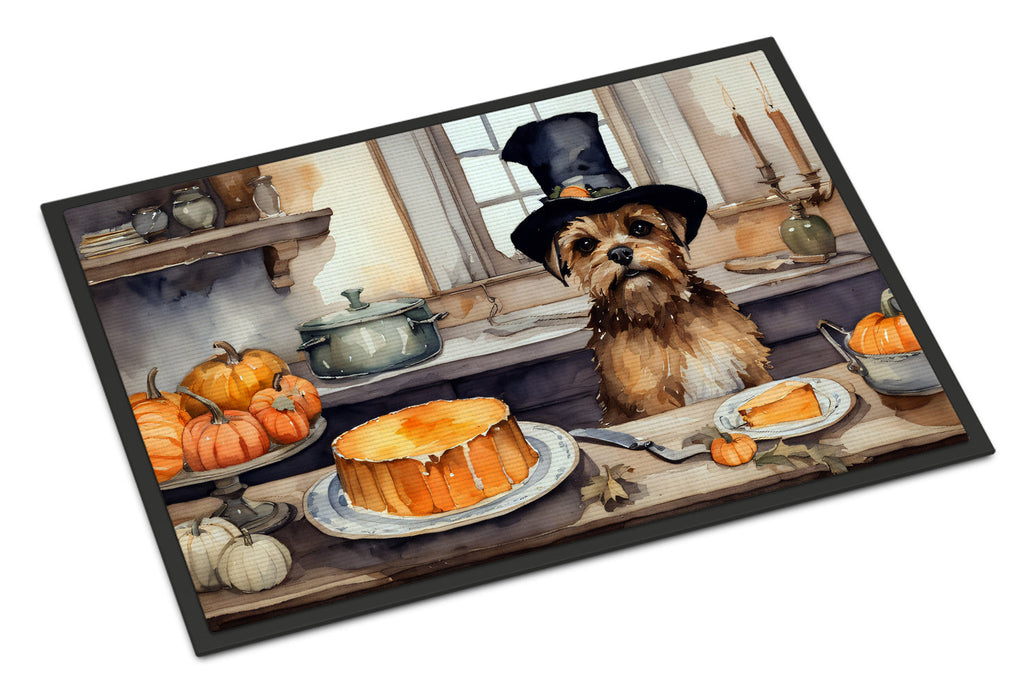 Border Terrier Fall Kitchen Pumpkins Doormat Indoor Outdoor 18H X 27W Front Door Mat Rugs for Entryway, Non Slip Washable