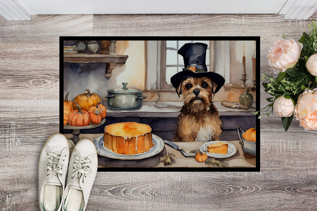 Border Terrier Fall Kitchen Pumpkins Doormat Indoor Outdoor 18H X 27W Front Door Mat Rugs for Entryway, Non Slip Washable