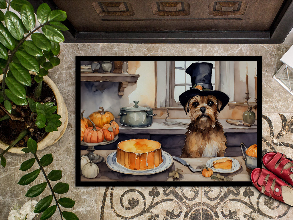 Border Terrier Fall Kitchen Pumpkins Doormat Indoor Outdoor 18H X 27W Front Door Mat Rugs for Entryway, Non Slip Washable