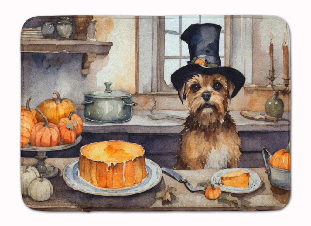 Border Terrier Fall Kitchen Pumpkins Memory Foam Kitchen Mat Machine Washable Anti-Fatigue Cushion Comfort Bath or Kitchen Rug