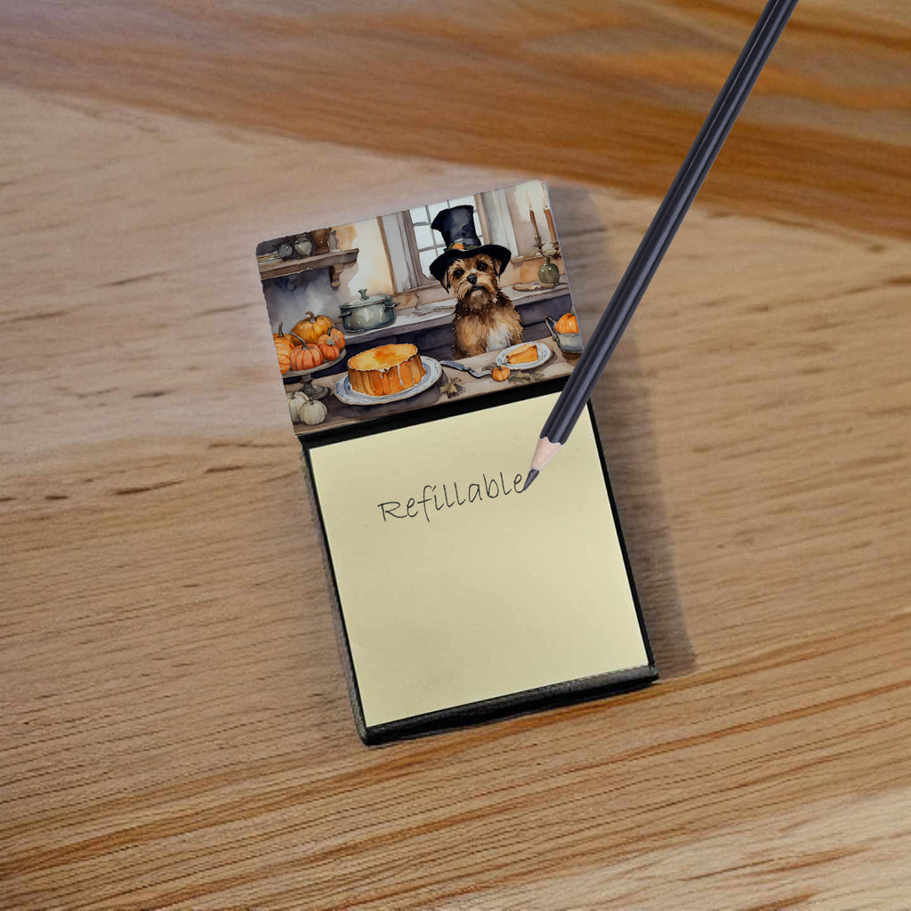 Border Terrier Fall Kitchen Pumpkins Watercolor Sticky Note Holder Refillable Dispenser Desk Accessory 3x3 Pad Gift