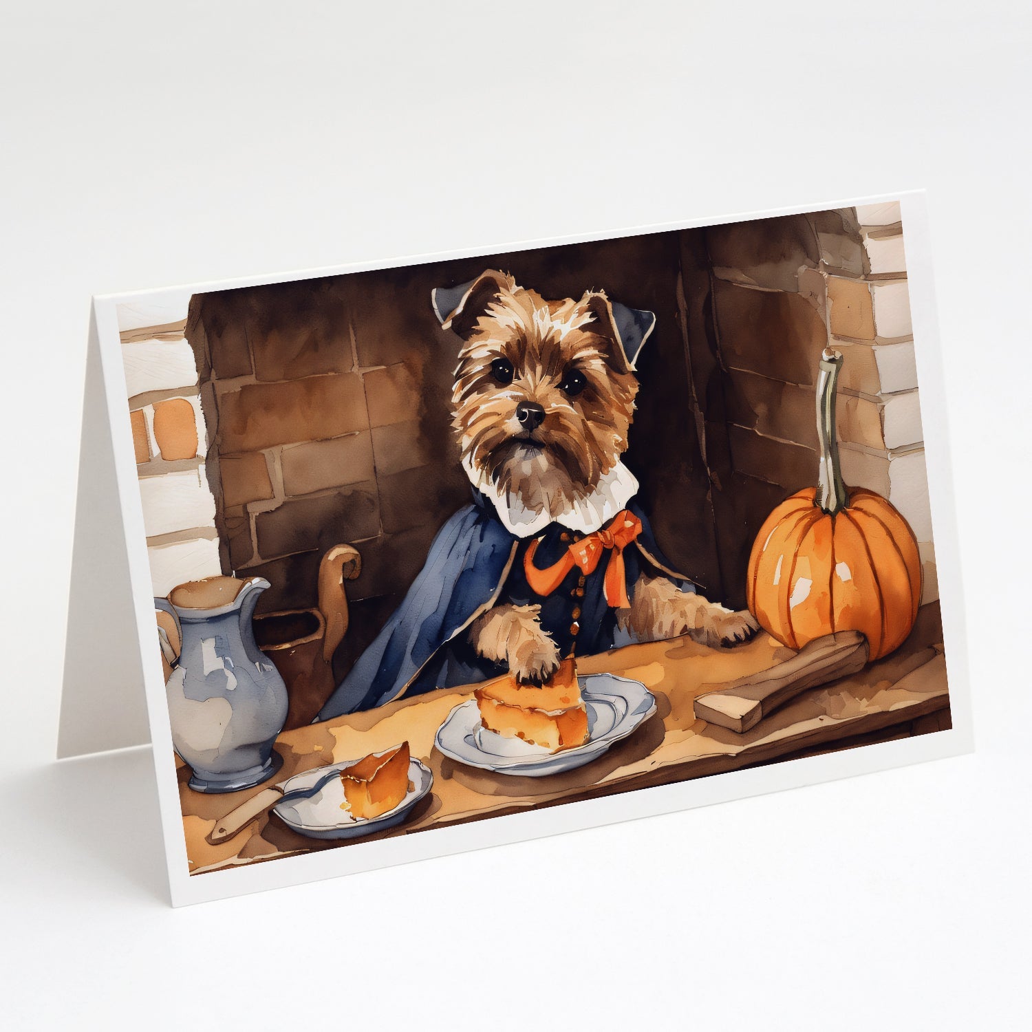 Border Terrier Fall Kitchen Pumpkins Greeting Cards Pack of 8 Blank Cards with Envelopes Whimsical A7 Size 5x7