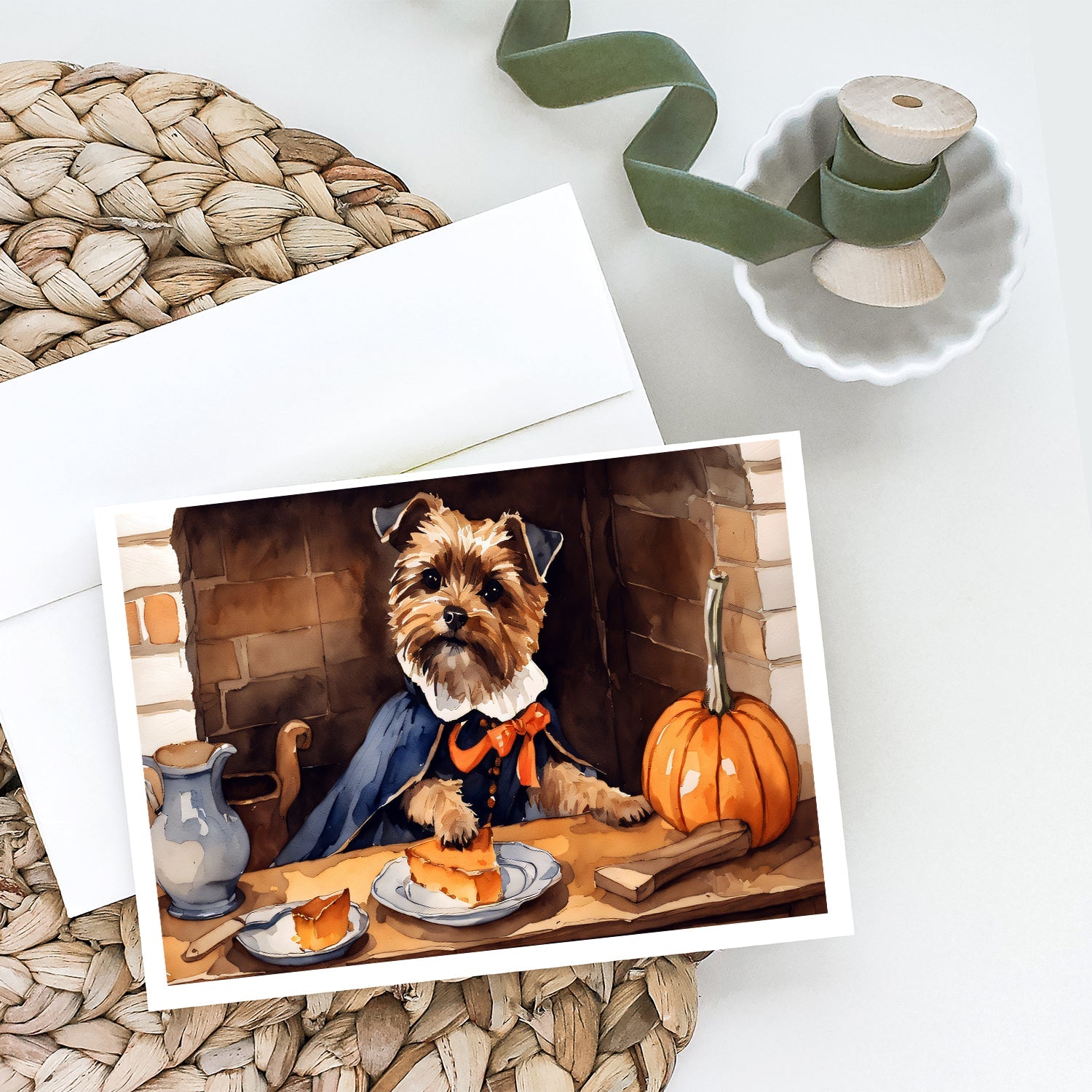 Border Terrier Fall Kitchen Pumpkins Greeting Cards Pack of 8 Blank Cards with Envelopes Whimsical A7 Size 5x7