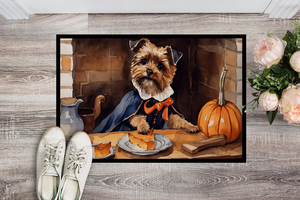 Border Terrier Fall Kitchen Pumpkins Doormat Indoor Outdoor 18H X 27W Front Door Mat Rugs for Entryway, Non Slip Washable