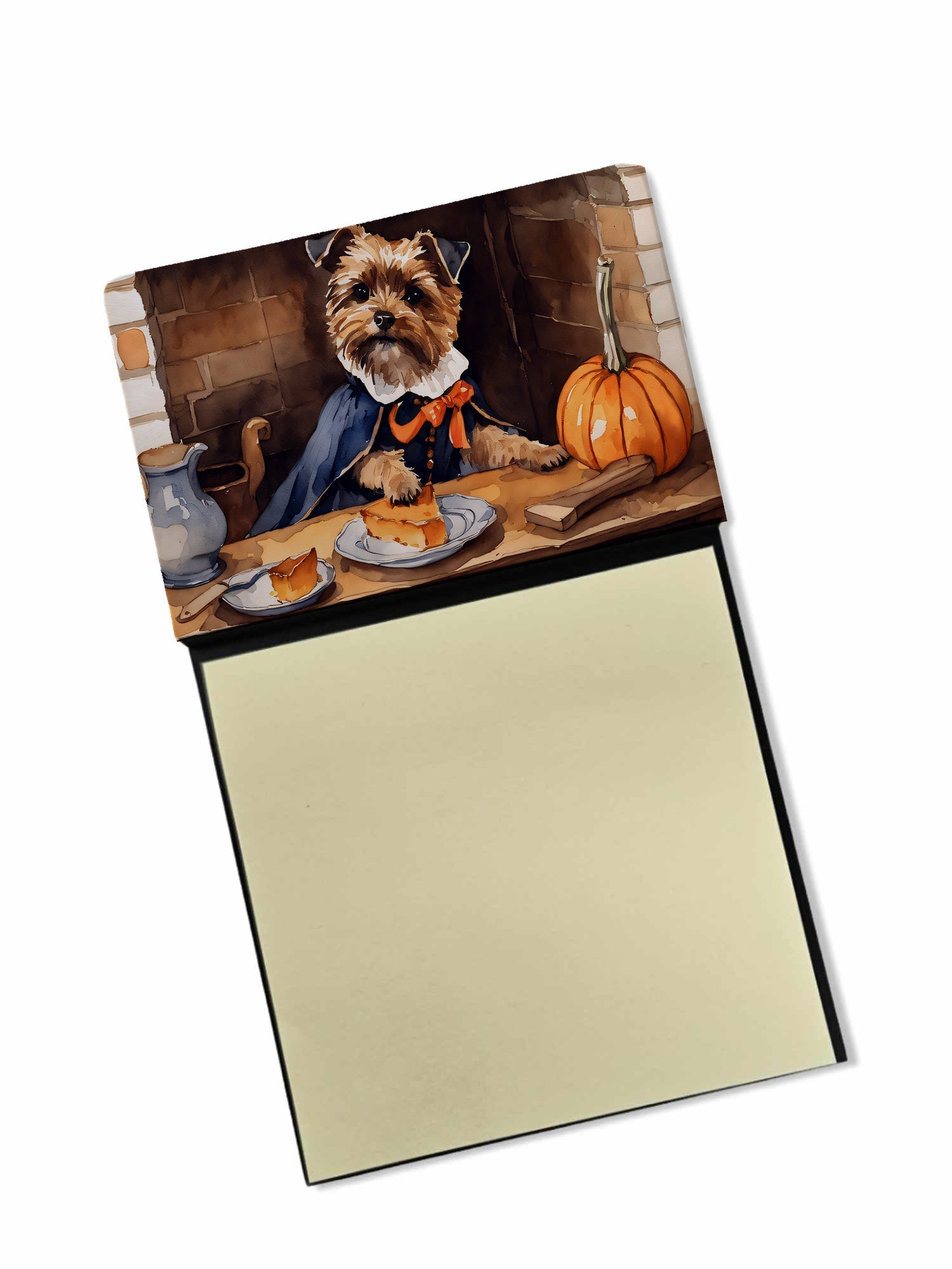 Border Terrier Fall Kitchen Pumpkins Watercolor Sticky Note Holder Refillable Dispenser Desk Accessory 3x3 Pad Gift