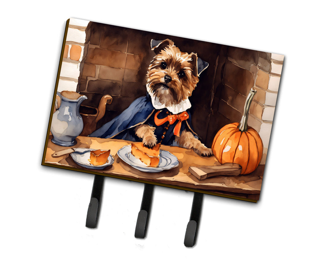 Border Terrier Fall Kitchen Pumpkins Leash or Key Holder Wall Hooks, Coat Rack Wall Mount, for Hanging Keys, Towels, Aprons, Leashes