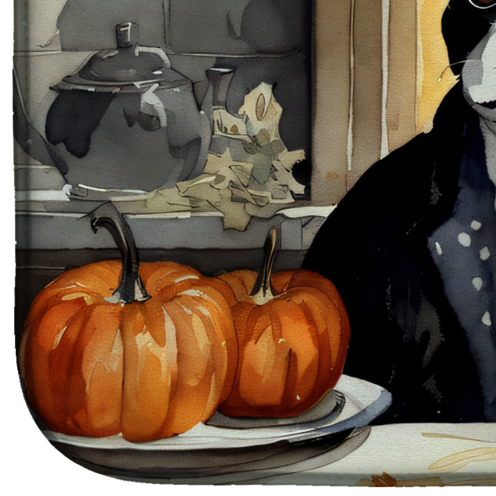 Boston Terrier Fall Kitchen Pumpkins Dish Drying Mat Absorbent Dish Drying Mat Pad for Kitchen Counter Dish Drainer Mat for Countertop, 14 x 21", Multicolor