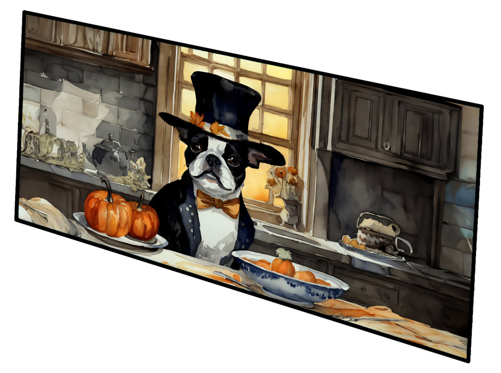 Boston Terrier Fall Kitchen Pumpkins Runner Mat 28x58 Front Door Mat Indoor Outdoor Rugs for Entryway Hallway Foyer Non Slip Washable Wide Doormat