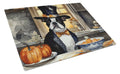 Boston Terrier Fall Kitchen Pumpkins Cutting Board Tempered Glass Kitchen Cutting Surface, Heat Resistant Chopping, Non-Slip Feet, Food Prep & Serving