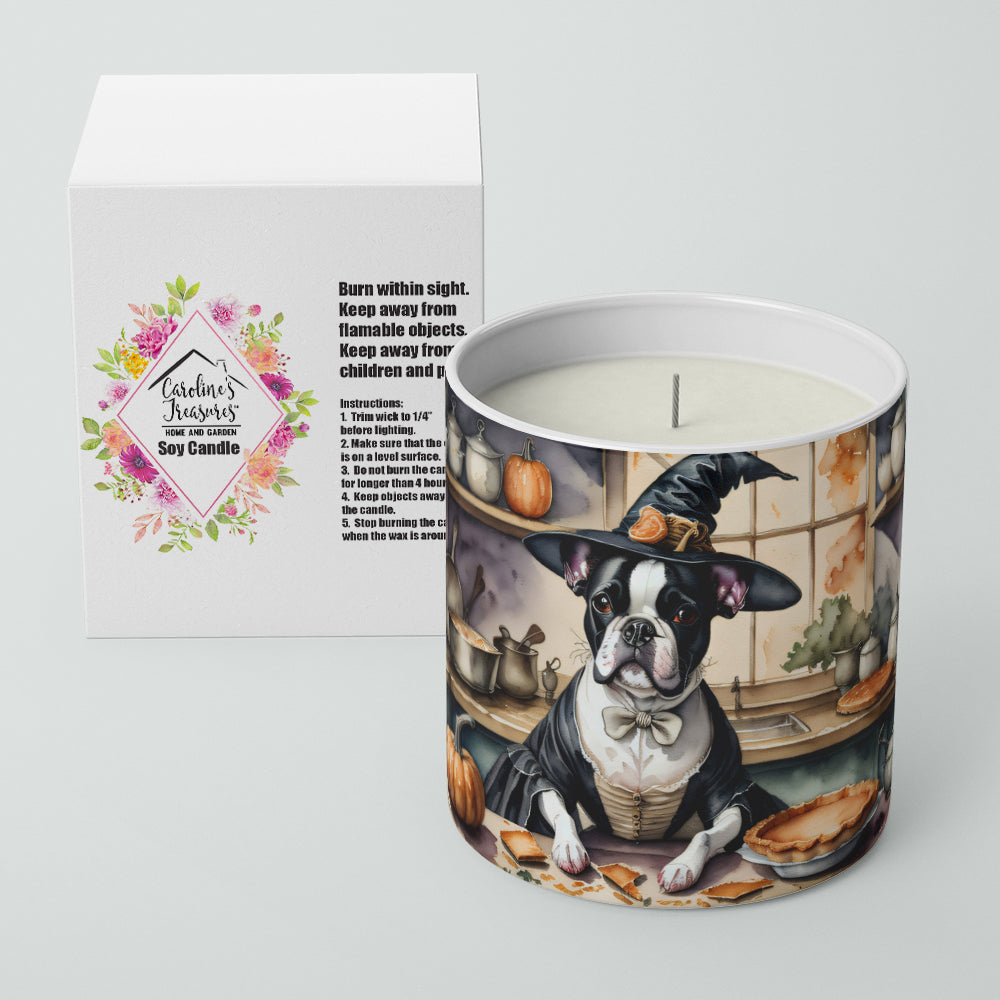 Boston Terrier Fall Kitchen Pumpkins Decorative Soy Candle Nature Soy Wax Essential Oil Home Decor Ideal for Bedroom Kitchen Bath Office Gift, 10 oz