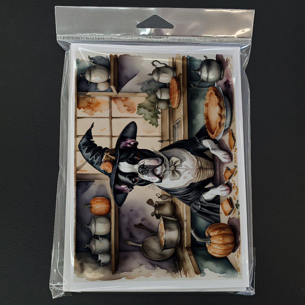 Boston Terrier Fall Kitchen Pumpkins Greeting Cards Pack of 8 Blank Cards with Envelopes Whimsical A7 Size 5x7