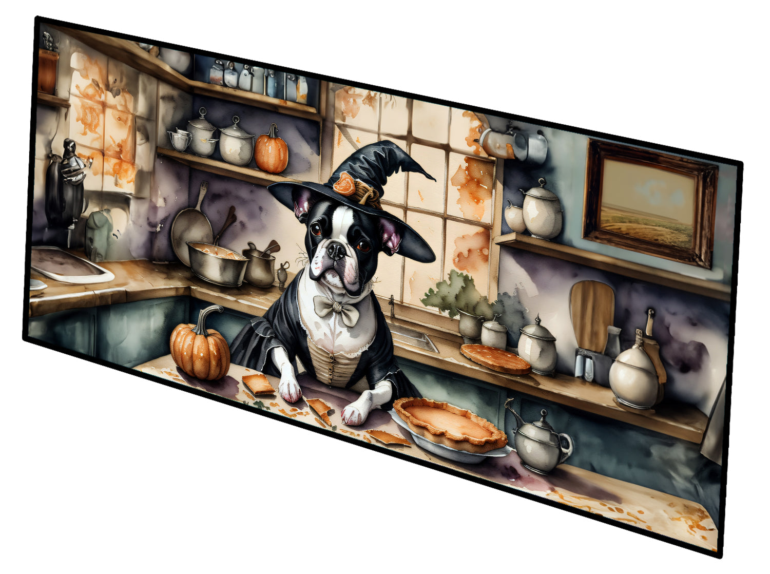Boston Terrier Fall Kitchen Pumpkins Runner Mat 28x58 Front Door Mat Indoor Outdoor Rugs for Entryway Hallway Foyer Non Slip Washable Wide Doormat