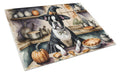 Boston Terrier Fall Kitchen Pumpkins Cutting Board Tempered Glass Kitchen Cutting Surface, Heat Resistant Chopping, Non-Slip Feet, Food Prep & Serving
