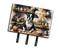 Boston Terrier Fall Kitchen Pumpkins Leash or Key Holder Wall Hooks, Coat Rack Wall Mount, for Hanging Keys, Towels, Aprons, Leashes