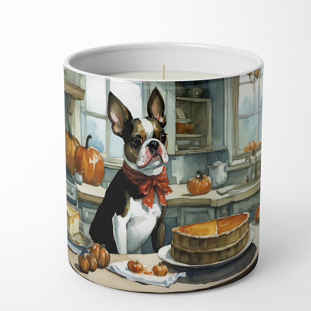 Boston Terrier Fall Kitchen Pumpkins Decorative Soy Candle Nature Soy Wax Essential Oil Home Decor Ideal for Bedroom Kitchen Bath Office Gift, 10 oz